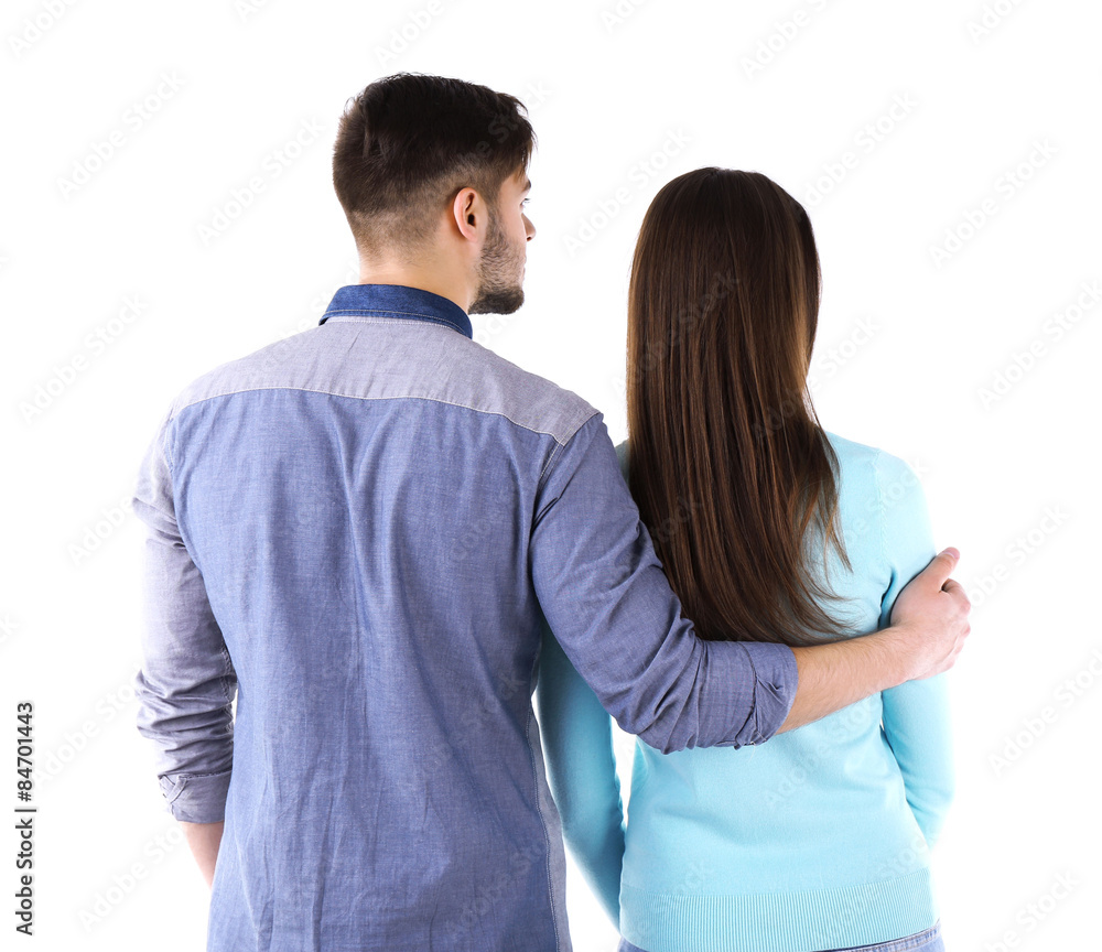 Fototapeta premium Back view of young couple isolated on white
