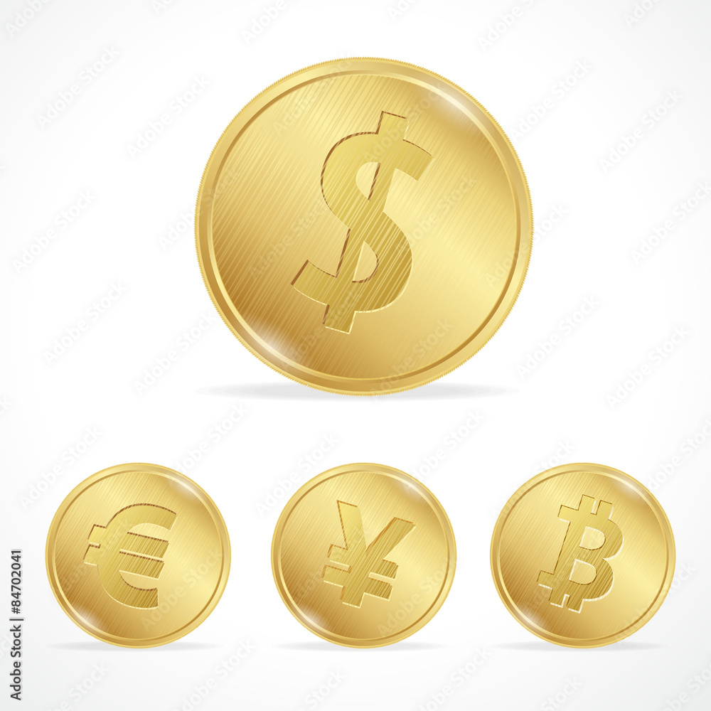 Vector gold coin bitcoin euro dollar yena Vector gold coin bitcoin euro dollar yena