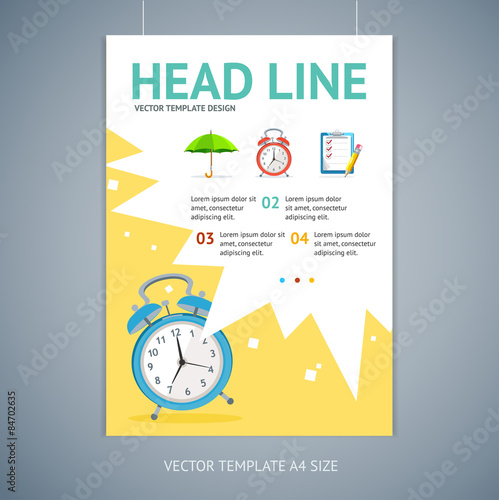 Vector wakeup clock brochure flyer design templates 
