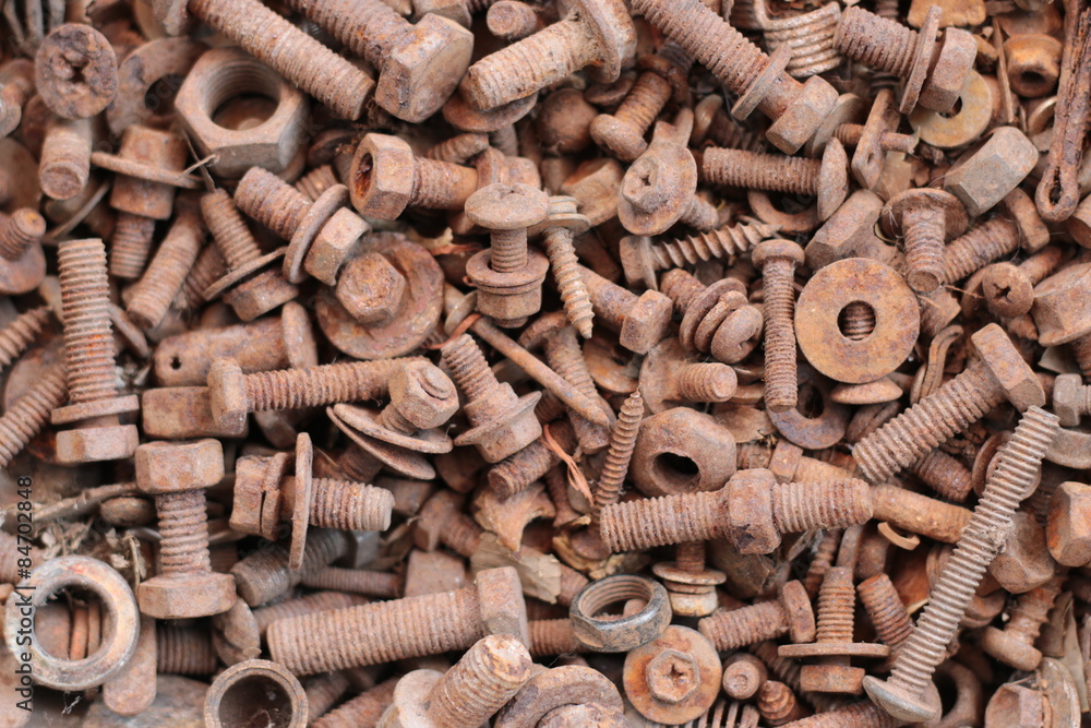 A lot of old bolts and nuts. Hardware.