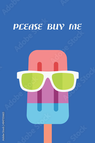 Summer holidays vector illustration,flat design icecream and sunglasses concept