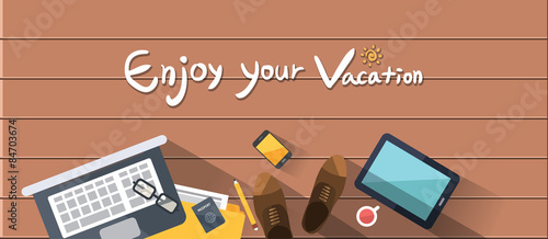 Summer holidays vector illustration,flat design beach and family sandals concept photo