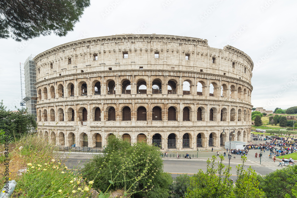 Side view of The Colosseum in Rome, Italy