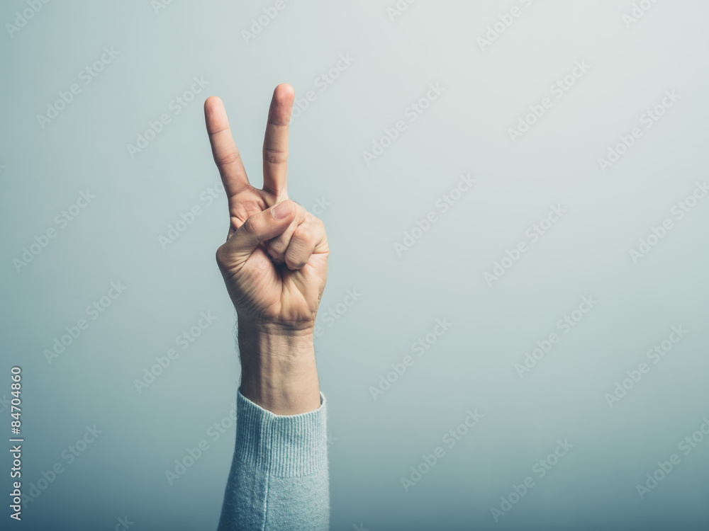 © LoloStock - Male hand displayin victory sign