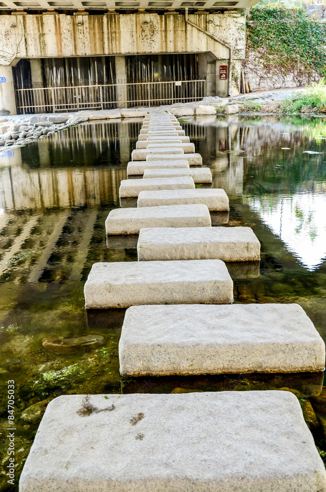 Stone path on the river at