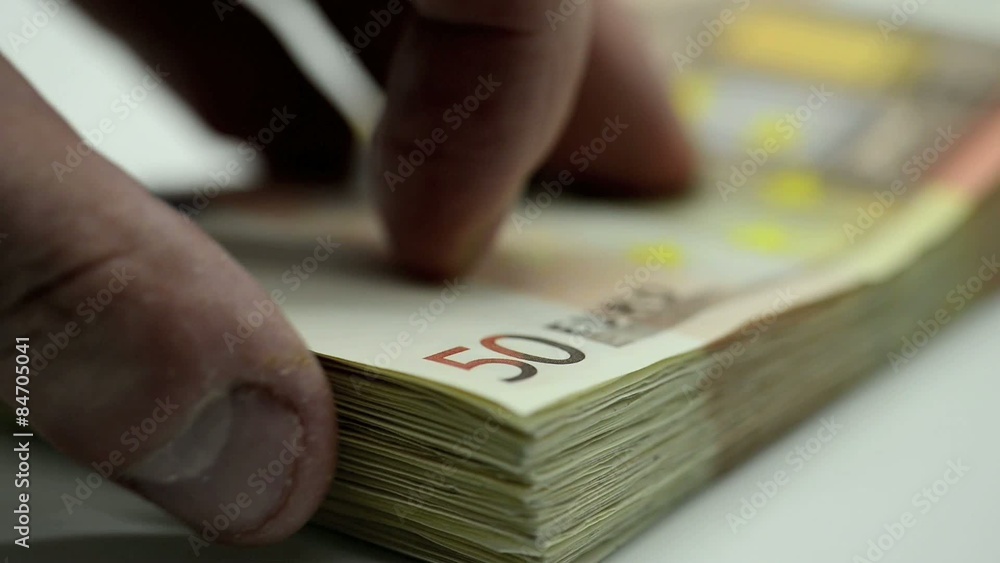 Euro money bank notes 50 euros, with hand count fortune Euro money bank notes 50 euros, with hand count fortune
