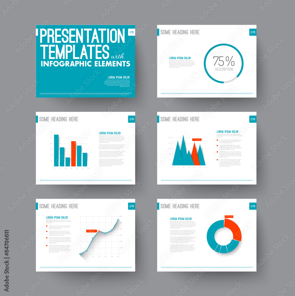 Presentation slides with infographic elements