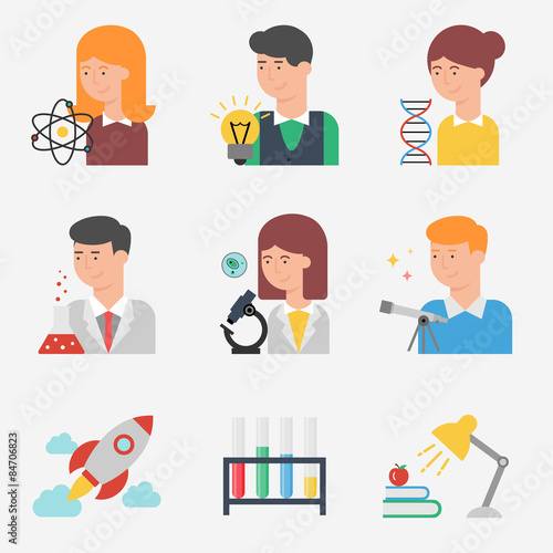 Set of flat style vector science and education icons