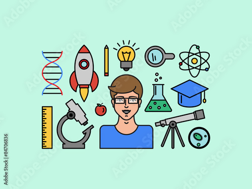 Science concept - research, science equipment. Vector illustrati