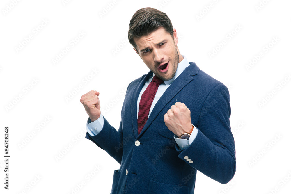 Handsome businessman celebrating his success Handsome businessman celebrating his success