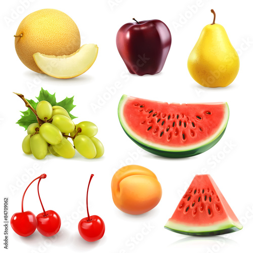Fototapeta Naklejka Na Ścianę i Meble -  Summer fruits, set of vector icon