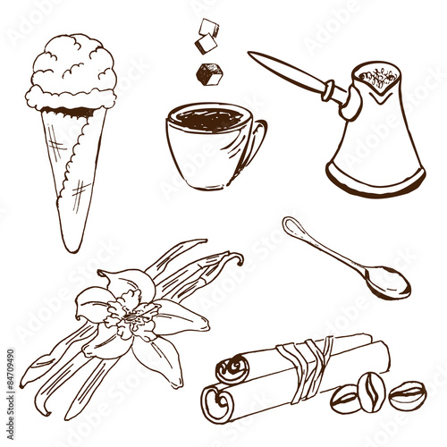 Handdrawn coffee accessories