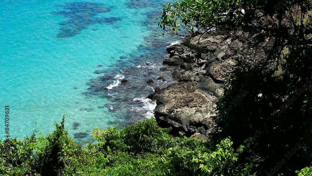 top view of beautiful lonely stony tropical beach at summer day top view of beautiful lonely stony tropical beach at summer day