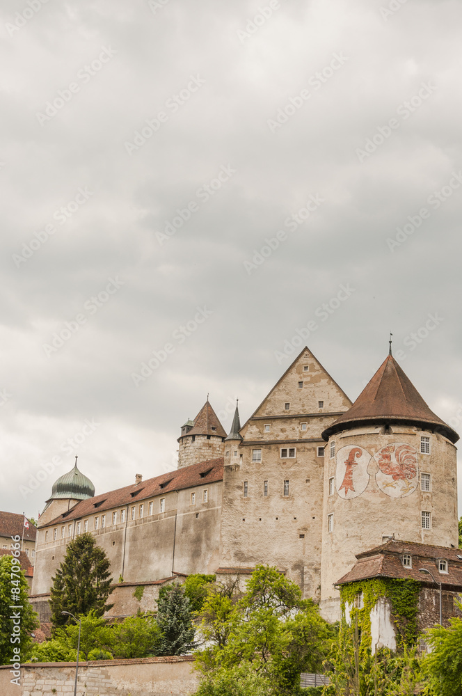 Pruntrut, Porrentruy, Altstadt, Stadt, Festung, Schloss Pruntrut, Schloss, Hahnenturm, Rundturm, Jura, Schweiz 