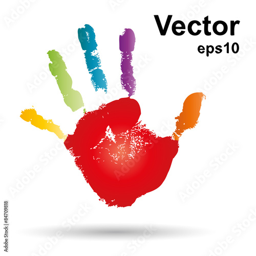 Vector conceptual child handprint with painted isolated on background