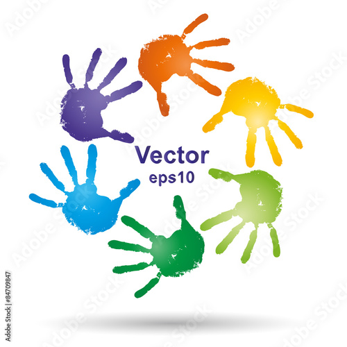Vector conceptual children painted hand print isolated
