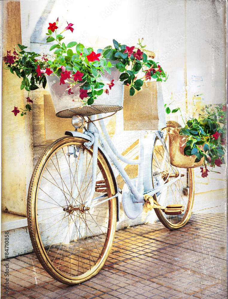 floral bike - vintage card