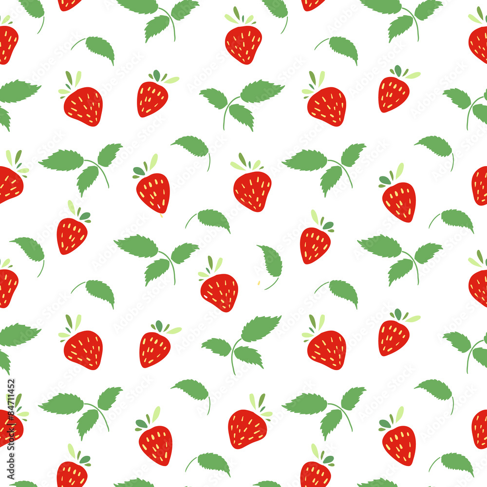 Seamless pattern with strawberries and leaves. Simple colors Seamless pattern with strawberries and leaves. Simple colors