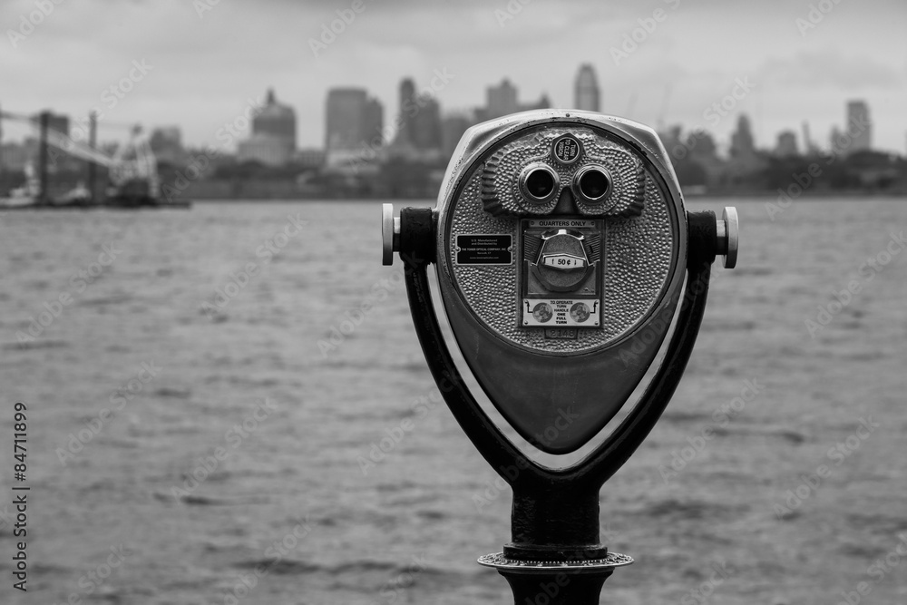 Liberty Island Alien - Coin Operated Binoculars and Manhattan Skyline