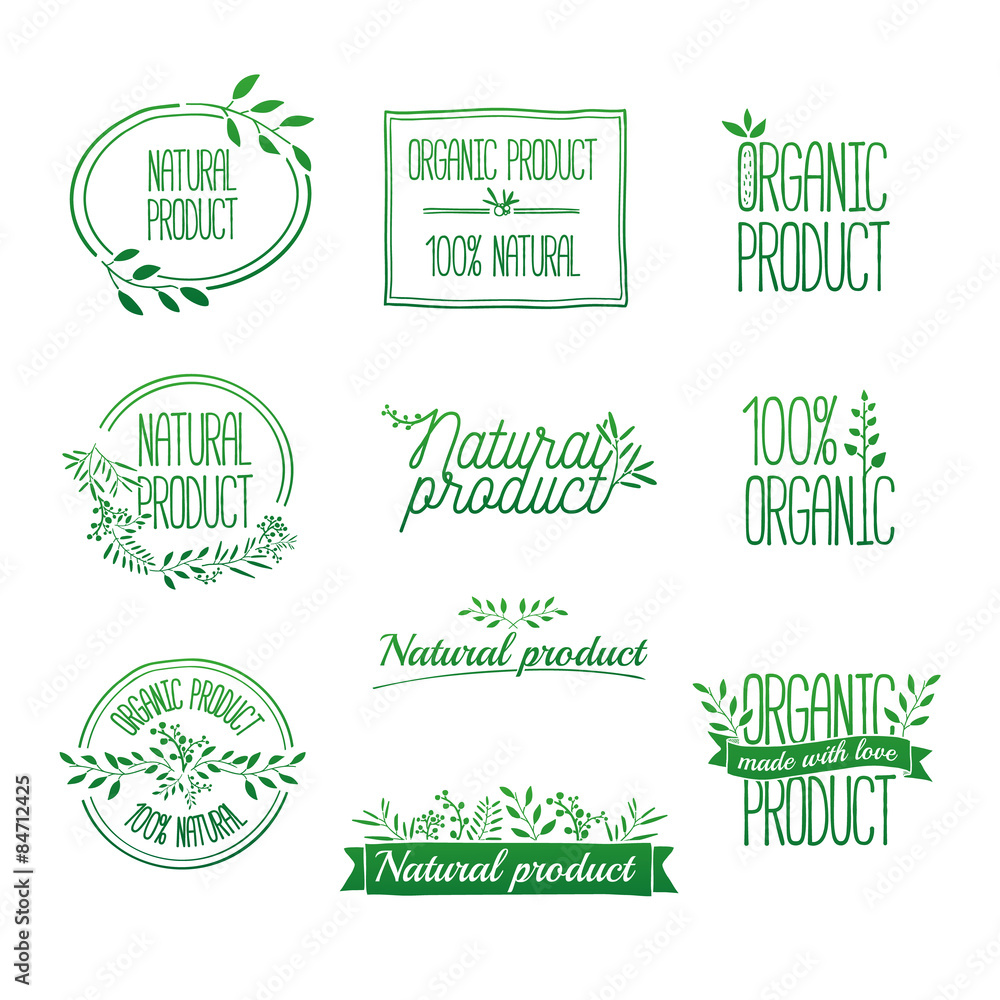 Fototapeta Logotypes set. Badges, labels,ribbons,plants elements,wreaths