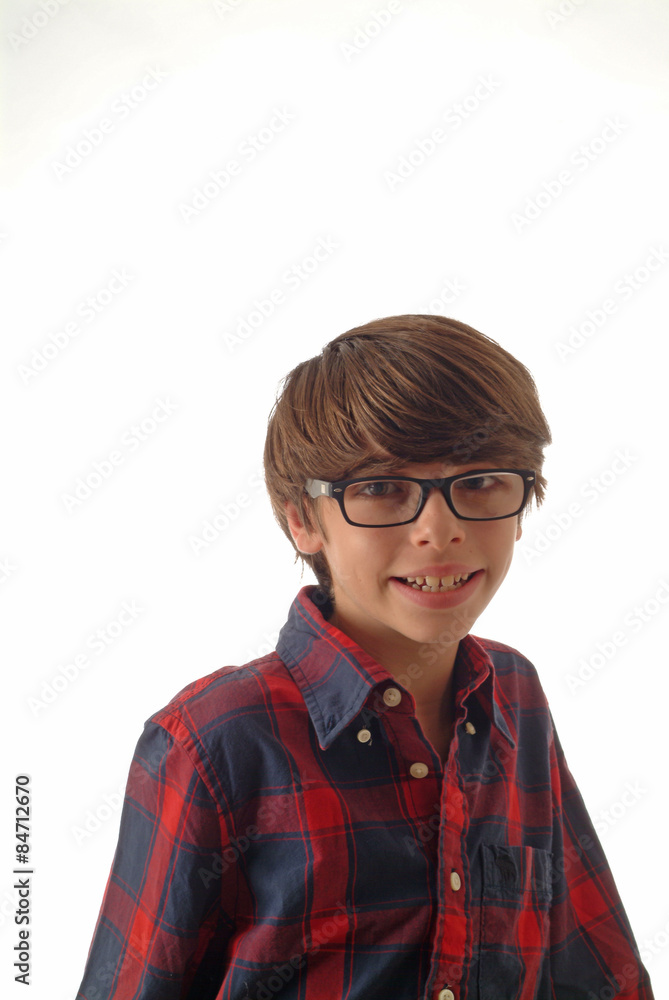 Teenage boy with plaid shirt and glasses Teenage boy with plaid shirt and glasses
