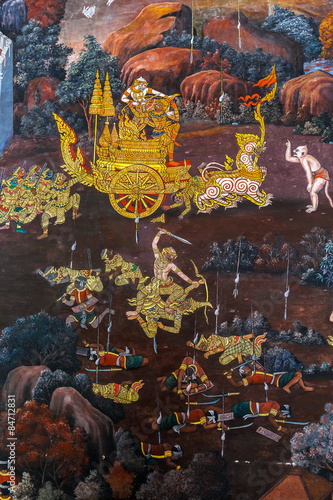 Mural paintings at Wat Phrakaew in Bangkok, Thailand