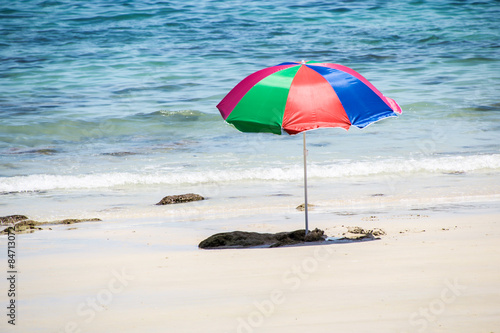 Beach umbrealla on beach in sunny day © bebeball