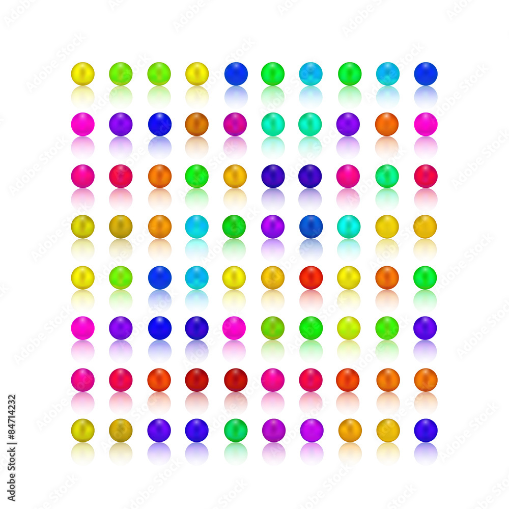 colorful pearls, colorful candy rams square with white reflex shadow for white background only, vector illustration