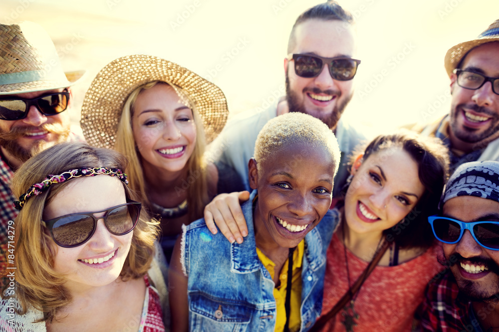 Friendship Bonding Relaxation Summer Beach Happiness Concept Friendship Bonding Relaxation Summer Beach Happiness Concept