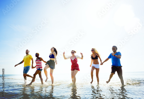 Diverse Beach Summer Friends Fun Running Concept