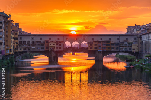 Arno and Ponte Vecchio at sunset, Florence, Italy photo
