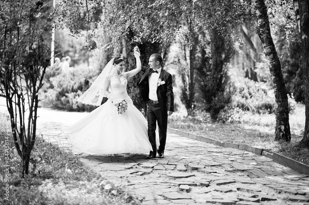 just married in love walking at the park just married in love walking at the park