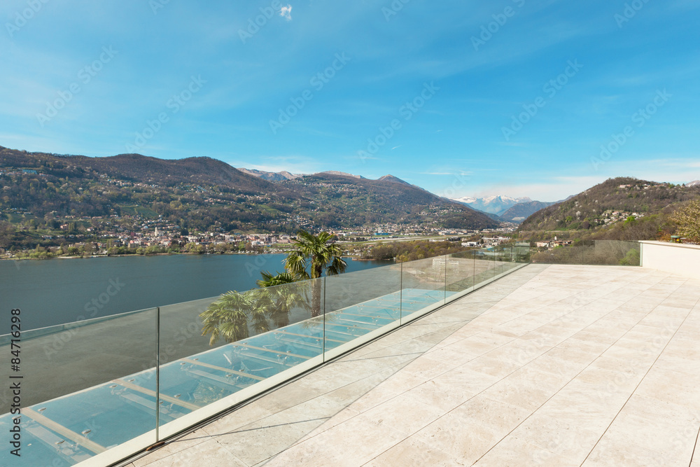 Fototapeta premium House, beautiful veranda overlooking the lake