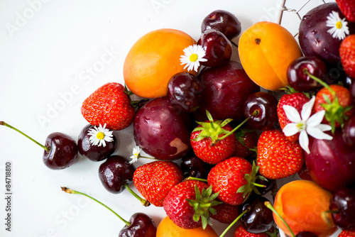 Fototapeta Naklejka Na Ścianę i Meble -  Summer Berries and Fruits cherries, strawberries, plums, apricot