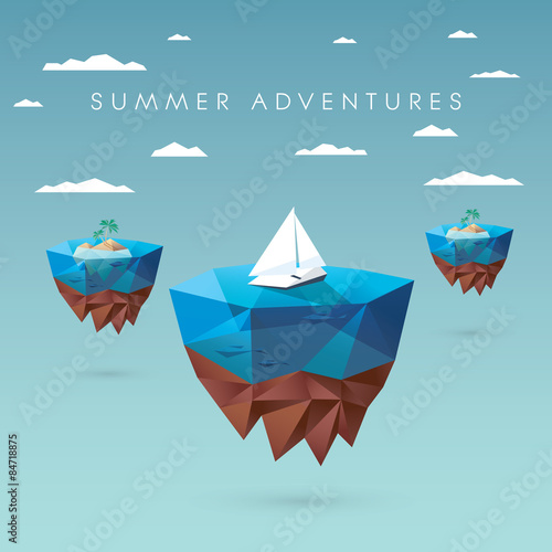 Summer holiday concept design. Low polygonal style with floating