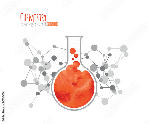 Chemistry science design template. Watercolor texture, molecules background