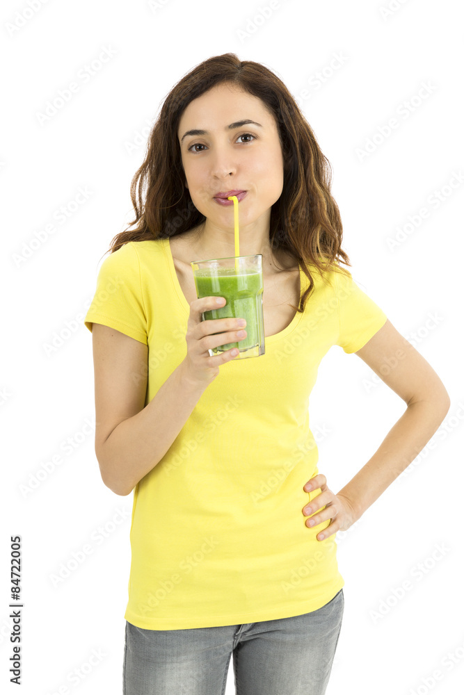 Healthy lifestyle woman drinking green smoothie Healthy lifestyle woman drinking green smoothie