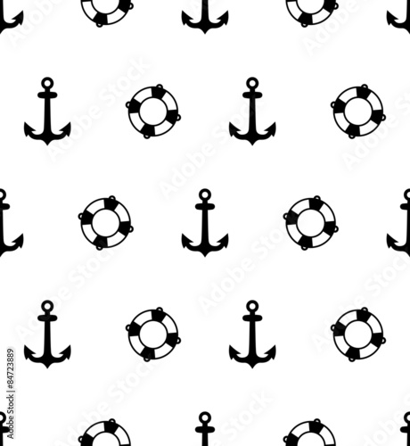 Anchor and Life buoy seamless vector pattern
