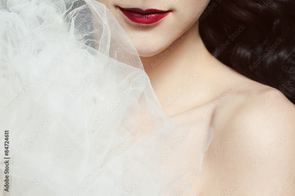 Seductive decollete concept. Portrait of beautiful brunette Seductive decollete concept. Portrait of beautiful brunette