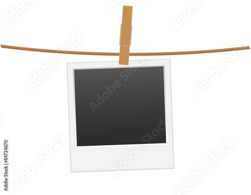 retro photo frame hanging on a rope with clothespin vector illus