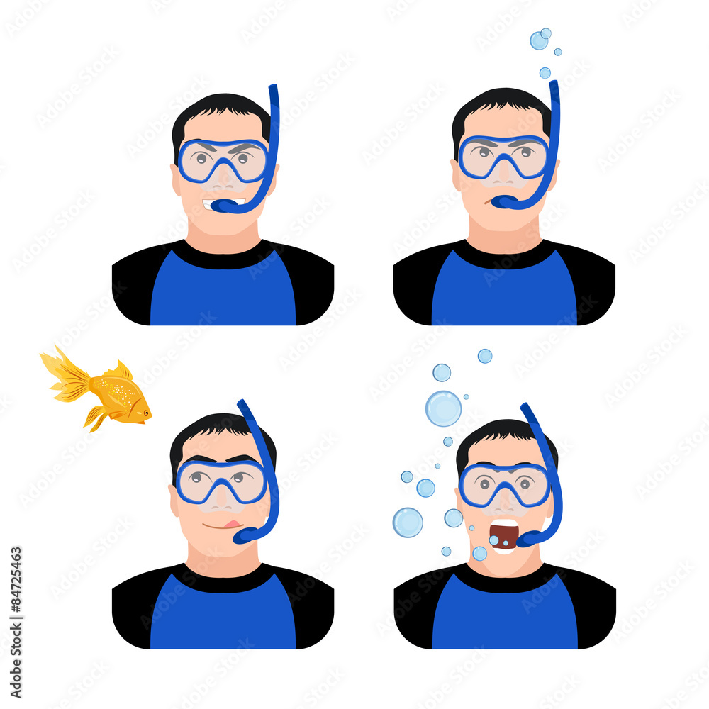 Diving design concept set with instructor equipment flat Diving design concept set with instructor equipment flat