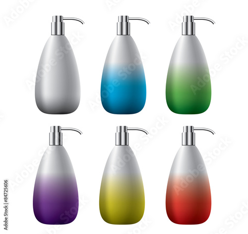 Blank cosmetic bottles for liquid soap, vector objects