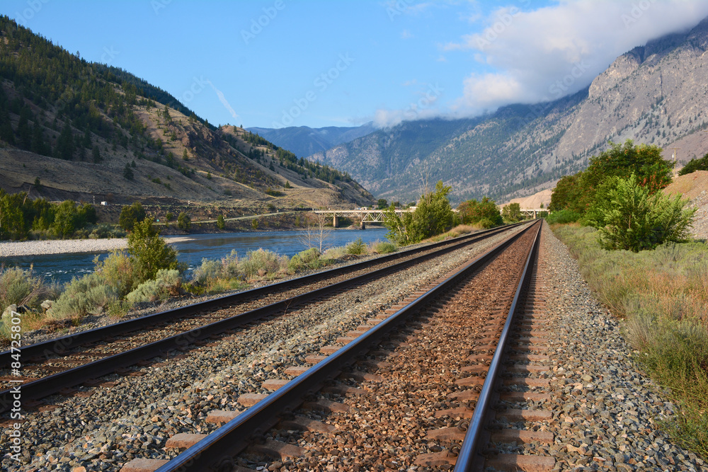 Eisenbahn-Schienen in Spences Bridge, British Columbia, Kanada