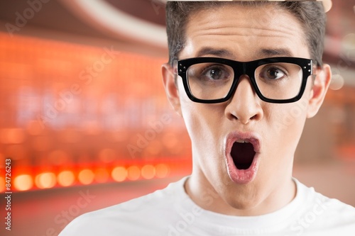 Astonishment, glasses, nerd.