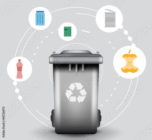 Recycle infographic with trash bin and garbage icons