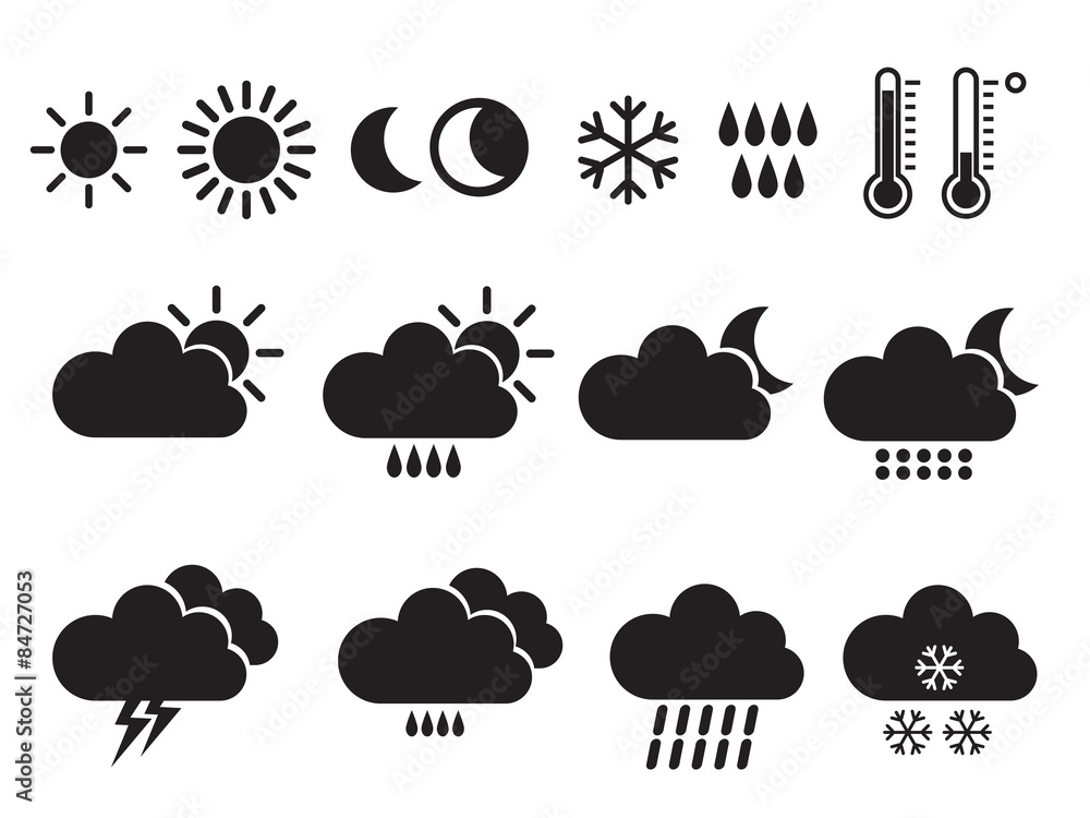 Set of Black Vector Waether Icons. Set of Black Vector Waether Icons.