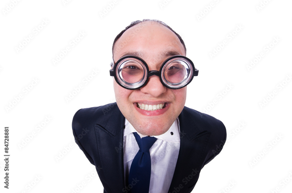Funny man with glasses isolated on white