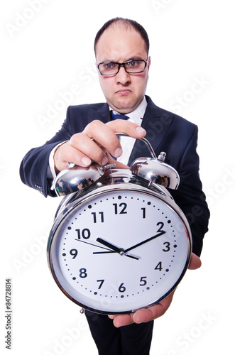 Businessman with clock isolated on white