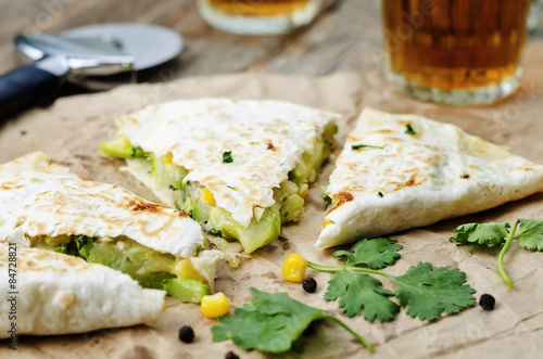 broccoli corn zucchini quesadilla