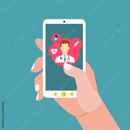 Mobile health with hand hand holding smartphone
